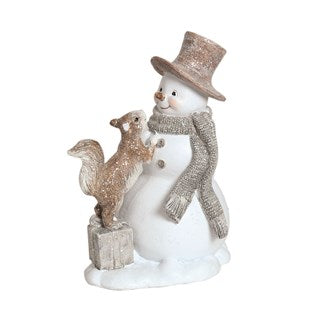 Top Hat Snowman & Squirrel Figurine